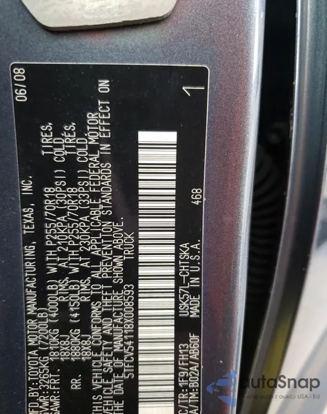 2008 Toyota Tundra Double Cab from USA, damaged, VIN 5TFCV54118X008593